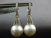 .60CT DIAMOND & SOUTH SEA PEARL 18K WHITE GOLD 3D CLASSIC CROWN HANGING EARRINGS