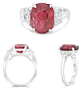 ESTATE LARGE 6.82CT DIAMOND & AAA RUBY PLATINUM 3D OVAL & HALF MOON 3 STONE RING