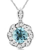 .71CT DIAMOND & AAA AQUAMARINE 14KT WHITE GOLD 3D ROUND FLOWER FLOATING PENDANT