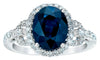 ESTATE 3.92CT DIAMOND & AAA SAPPHIRE 18K WHITE GOLD OVAL & ROUND ENGAGEMENT RING