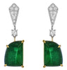 14.21CT DIAMOND & AAA EMERALD 18KT 2 TONE GOLD ROUND & HALF A MOON FUN EARRINGS