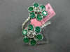 ESTATE EXTRA LARGE 2.29CT DIAMOND & AAA EMERALD 18KT WHITE GOLD FLOWER LOVE RING