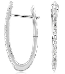 ESTATE .16CT DIAMOND 14KT WHITE GOLD ETOILE OVAL LEVERBACK HOOP HANGING EARRINGS
