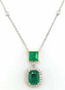 LARGE 3.30CT DIAMOND & AAA EMERALD 18KT 2 TONE GOLD 3D HALO BY THE YARD NECKLACE