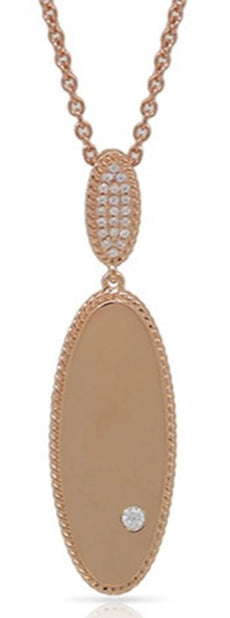 .07CT DIAMOND 14KT ROSE GOLD ETOILE DOUBLE OVAL FILIGREE FUN FLOATING PENDANT