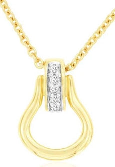 .03CT DIAMOND 14K YELLOW GOLD ROUND 5 STONE TEAR DROP HORSESHOE FLOATING PENDANT