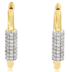 ESTATE .40CT DIAMOND 14KT YELLOW GOLD MULTI ROW CYLINDER HUGGIE HANGING EARRINGS