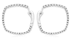 ESTATE .40CT DIAMOND 14KT WHITE GOLD 3D SQUARE SIDEWAY HOOP FUN HANGING EARRINGS