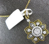 LARGE .54CT DIAMOND 18KT 2 TONE GOLD 3D FLOWER FILIGREE SQUARE FLOATING PENDANT