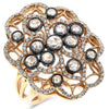 LARGE 1.58CT WHITE & ROSE CUT DIAMOND 18KT ROSE GOLD ETOILE FLOWER FILIGREE RING