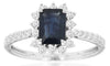 1.57CT DIAMOND & AAA SAPPHIRE 14K WHITE GOLD EMERALD CUT & ROUND ENGAGEMENT RING