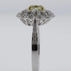1.46CT WHITE & FANCY YELLOW DIAMOND 18K 2 TONE GOLD OVAL FLOWER ENGAGEMENT RING