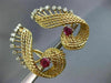ANTIQUE LARGE 2.60CT DIAMOND & AAA RUBY 18K 2 TONE GOLD 3D LEAF CLIP ON EARRINGS