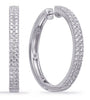 1.18CT DIAMOND 14KT WHITE GOLD 3D ROUND CLASSIC 2 ROW PAVE HOOP HANGING EARRINGS