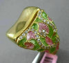 ESTATE LARGE .35CT DIAMOND 14K YELLOW GOLD GREEN & PINK ENAMEL FILIGREE FUN RING