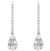 ESTATE .53CT DIAMOND 14KT WHITE GOLD ROUND & BAGUETTE TEAR DROP HANGING EARRINGS