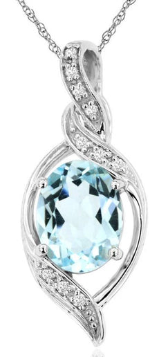 1.53CT DIAMOND & AAA AQUAMARINE 14KT WHITE GOLD 3D OVAL & ROUND FLOATING PENDANT