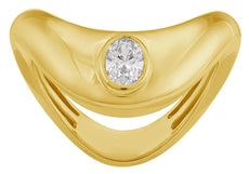 .25CT DIAMOND 14KT YELLOW GOLD 3D OVAL SOLITAIRE BEZEL ETOILE V SHAPE LOVE RING