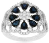 WIDE 2.5CT DIAMOND & AAA SAPPHIRE 14KT WHITE GOLD PEAR SHAPE & ROUND FLOWER RING