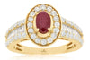 1.56CT DIAMOND & AAA RUBY 14KT YELLOW GOLD 3D OVAL ROUND & BAGUETTE CLASSIC RING