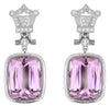 LARGE 44.02CT DIAMOND & AAA KUNZITE 18KT WHITE GOLD CUSHION & ROUND FUN EARRINGS