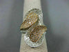 ESTATE WIDE 2.92CT DIAMOND 14K WHITE & ROSE GOLD MULTI ROW CRISS CROSS LEAF RING