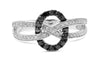 .45CT WHITE & BLACK DIAMOND 14KT WHITE GOLD OVAL CRISS CROSS LOVE KNOT FUN RING