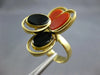 ESTATE LARGE AAA CORAL & ONYX 18KT YELLOW GOLD 3D CLASSIC OVAL FLOWER RING
