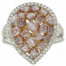 LARGE 2.65CT WHITE & PINK DIAMOND 18K WHITE & ROSE GOLD MULTI SHAPE CLUSTER RING