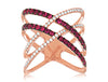 LARGE .84 CT DIAMOND & AAA RUBY 14KT ROSE GOLD MULTI ROW CRISS CROSS LOVE RING