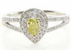 .70CT WHITE & FANCY YELLOW DIAMOND 18KT WHITE GOLD PEAR SHAPE & ROUND HALO RING