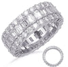 LARGE 4.87CT DIAMOND 14KT WHITE GOLD ROUND & EMERALD CUT 3 ROW ANNIVERSARY RING
