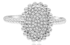 ESTATE .27CT DIAMOND 14KT WHITE GOLD ROUND CLUSTER OVAL BEADED FUN RING