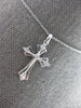 ESTATE .03CT DIAMOND 14KT WHITE GOLD 3D CLASSIC FILIGREE CROSS FLOATING PENDANT