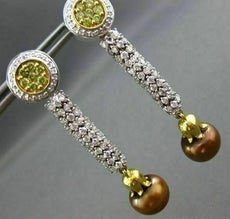 ESTATE 4.10CT FANCY YELLOW & WHITE DIAMOND 18KT GOLD AAA BROWNISH PEARL EARRINGS