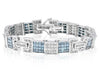 ESTATE WIDE 13.57CT PRINCESS WHITE & BLUE DIAMOND 14KT WHITE GOLD MEN'S BRACELET