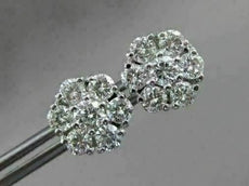 ESTATE LARGE 2.17CT DIAMOND 14KT WHITE GOLD FLOWER CLUSTER EARRINGS CUTE! #2860