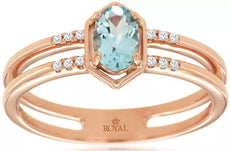 .46CT DIAMOND & AAA AQUAMARINE 14KT ROSE GOLD OVAL & ROUND FRIENDSHIP LOVE RING