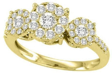 0.5CT DIAMOND 14KT WHITE GOLD 3D ROUND CLUSTER FLOWER SEMI ETERNITY PROMISE RING