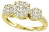 0.5CT DIAMOND 14KT WHITE GOLD 3D ROUND CLUSTER FLOWER SEMI ETERNITY PROMISE RING