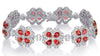 LARGE 15CT DIAMOND & AAA RUBY 14K 2 TONE GOLD MULTI HEART FLOWER TENNIS BRACELET
