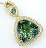 LARGE 11.16CT DIAMOND & AAA GREEN AMETHYST 14KT YELLOW GOLD TRIANGULAR PENDANT