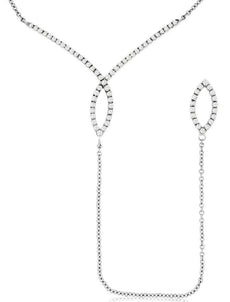 .33CT DIAMOND 14KT WHITE GOLD 3D V SHAPE DOUBLE LEAF BY THE YARD LARIAT NECKLACE