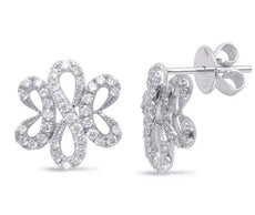 .66CT DIAMOND 14KT WHITE GOLD 3D DOUBLE HEART INFINITY FLOWER FUN STUD EARRINGS