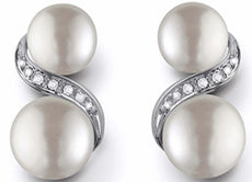 0.06CT DIAMOND & AAA SOUTH SEA PEARL 18KT WHITE GOLD CLASSIC FUN HANGING EARRINGS