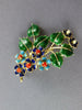 LARGE AAA OPAL & CORAL & ENAMEL 14KT YELLOW GOLD FLOWER LEAF BROOCH PIN PENDANT