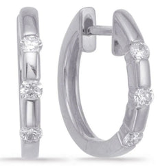 ESTATE .27CT DIAMOND 14KT WHITE GOLD 3 STONE CHANNEL ETOILE HUGGIE FUN EARRINGS