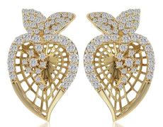 ESTATE .96CT DIAMOND 14KT YELLOW GOLD 3D STRAWBERRY HEART ROMANTIC STUD EARRINGS
