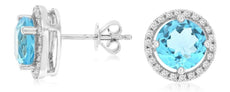 ESTATE 3.73CT DIAMOND & AAA BLUE TOPAZ 14KT WHITE GOLD ROUND HALO STUD EARRINGS