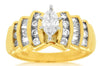 1CT DIAMOND 14K YELLOW GOLD 3D MARQUISE ROUND & BAGUETTE CLASSIC ENGAGEMENT RING
